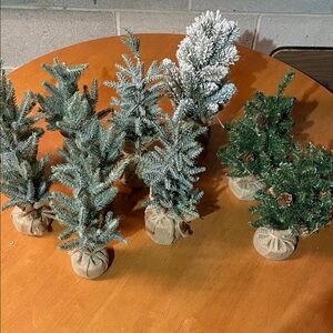 Festive Miniature Pine Trees Set - Green and White